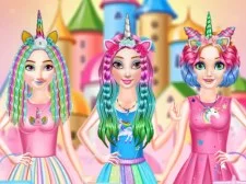 Salon de coiffure Princesses Arc-en-ciel Licorne